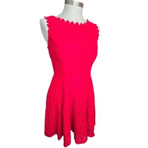 Red Lace Sleeveless Dress Juniors Size 9 With Scalloped Hemline & Neck JJ3944